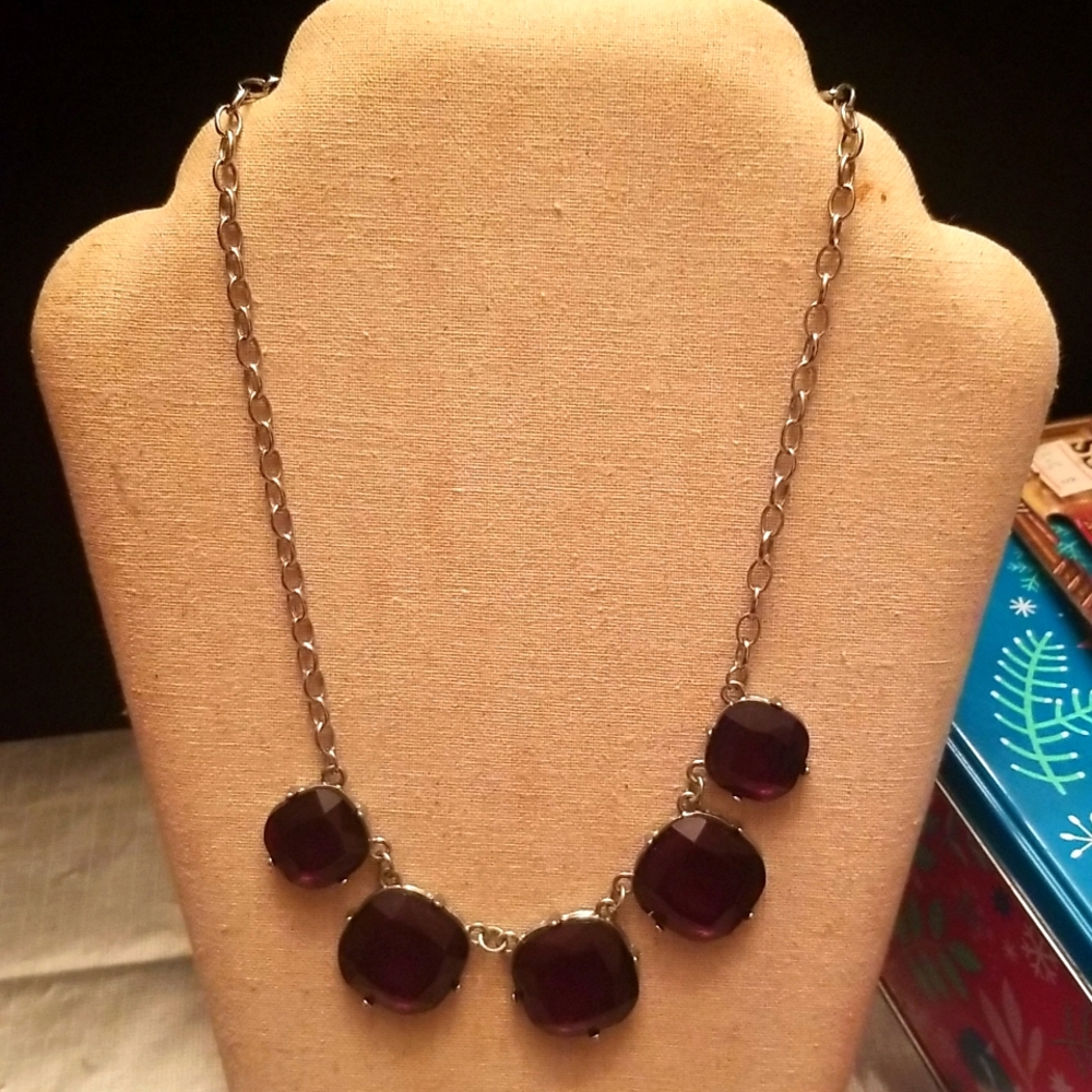 Five Faux Stone Purple Statement Necklace